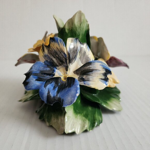 Capodimonte Italy Porcelain Candle Holder Flowers Butterfly Multicolor - Picture 3 of 15